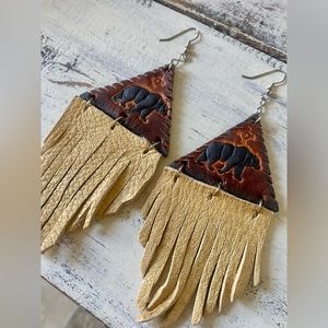 Bear Fringe Neutral Statement Earrings OOAK